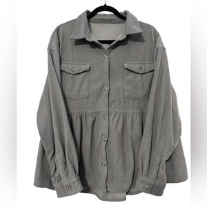 Women's Corduroy Shirt Cute Ruffle Babydoll Tunic Tops Button Down Long Sleeve